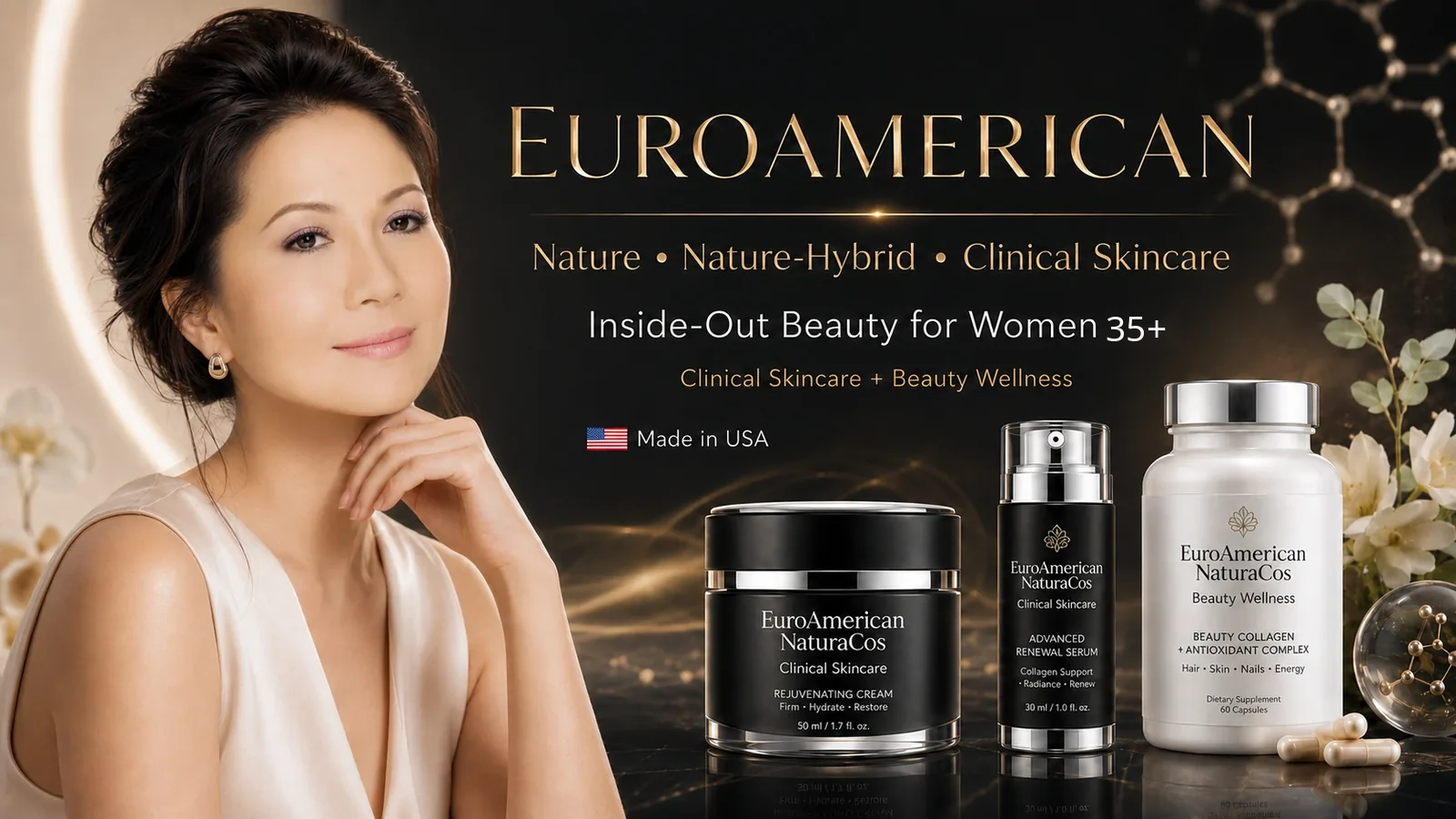 EuroAmerican inside-out beauty for women 35 plus with skincare and beauty wellness products